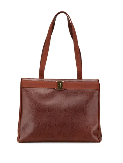 Pre-owned Ferragamo 2000-2015 Lizard Embossed Leather Vara Tote Bag