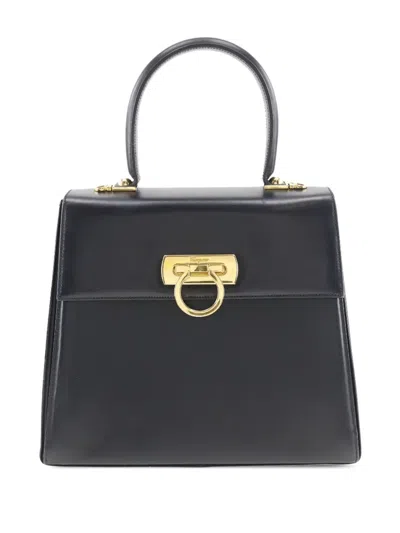 Pre-owned Ferragamo 2000-2020 Leather Gancini Iconic Top Handle Bag Handbag In Blue