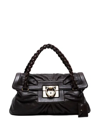 Pre-owned Ferragamo 2000-2020s Ganchini Braided-handles Leather Shoulder Bag In Brown