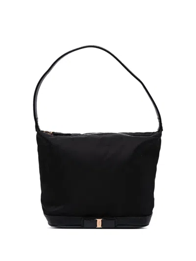 Pre-owned Ferragamo 2000-2024 Nylon Vara Bow Shoulder Bag In Black