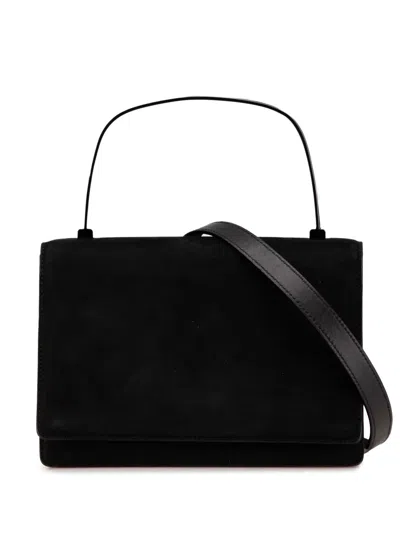 Pre-owned Ferragamo 2000-2024 Suede Metal Top Handle Bag Satchel In Black