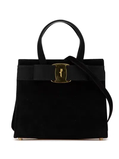 Pre-owned Ferragamo 2000-2024 Suede Vara Bow Satchel In Black