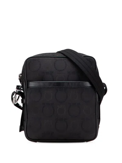 Pre-owned Ferragamo 2000-2025 Gancini Canvas Crossbody Bag In Black