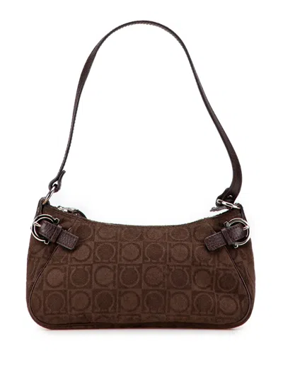 Pre-owned Ferragamo 2000-2025 Gancini Suede Shoulder Bag In Brown