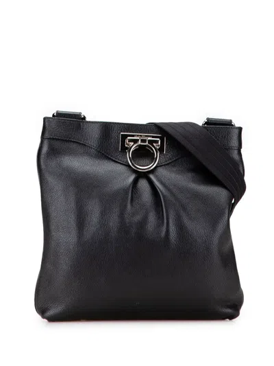 Pre-owned Ferragamo 2000-2025 Leather Gancini Crossbody Bag In Black