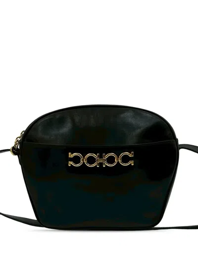 Pre-owned Ferragamo 2000-2025 Leather Gancini Crossbody Bag In Black