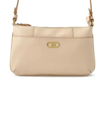 Pre-owned Ferragamo 2000-2025 Leather Gancini Crossbody Bag In Pink