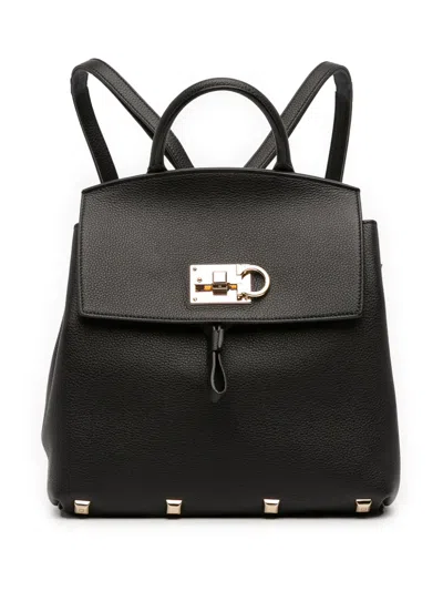 Pre-owned Ferragamo 2000-2025 Leather Studio Backpack In Black