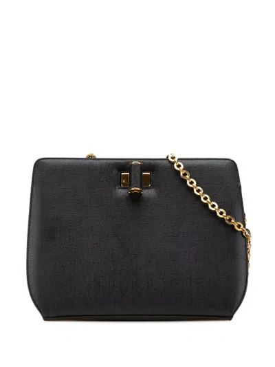Pre-owned Ferragamo 2000-2025 Leather Turnlock Chain Crossbody Bag In Black