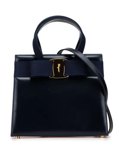 Pre-owned Ferragamo 2000-2025 Leather Vara Bow Satchel In Blue
