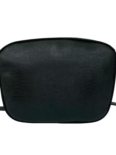 Pre-owned Ferragamo 2000-2025 Lizard Embossed Leather Vara Crossbody Bag In Blue