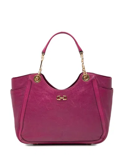 Pre-owned Ferragamo 2000-2025 Medium Leather Betulla Tote Bag In Purple