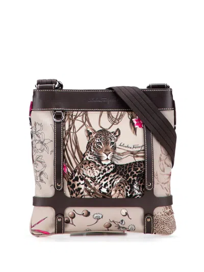 Pre-owned Ferragamo 2000-2025 Nylon Jungle Safari Crossbody Bag In Brown
