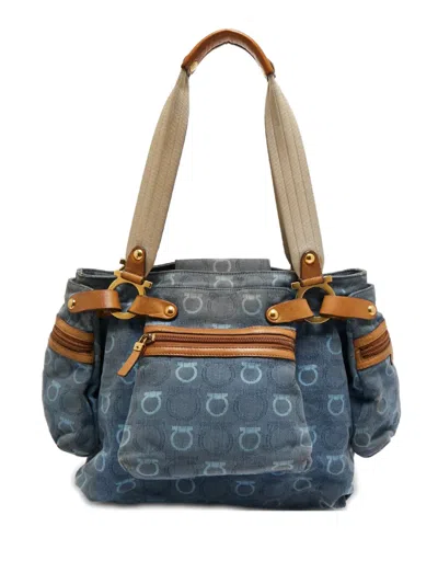 Pre-owned Ferragamo 2000's Gancini-pattern Shoulder Bag In Blue