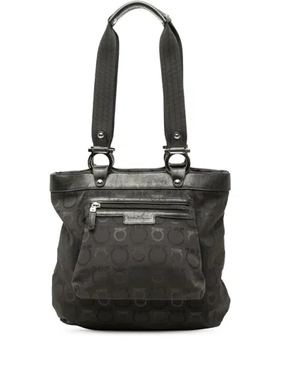 Pre-owned Ferragamo 2000-2010 Gancini Canvas Tote Bag In Black