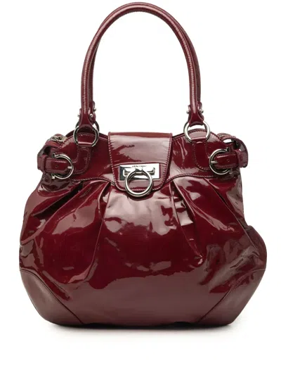 Pre-owned Ferragamo 2000-2010 Patent Gancini Marisa Handbag In Red