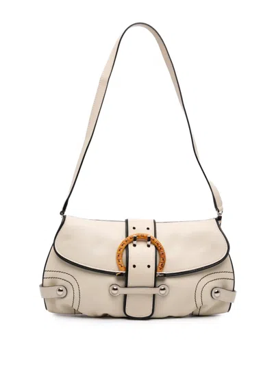 Pre-owned Ferragamo 2000-2020 Leather Gancini Flap Shoulder Bag In Brown