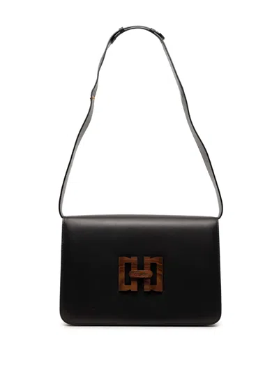 Pre-owned Ferragamo 2000-2020 Leather Wooden Gancini Shoulder Bag In Black