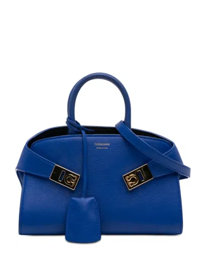 Pre-owned Ferragamo 2000-2026 Calfskin Hug Handbag Xs Satchel In Blue
