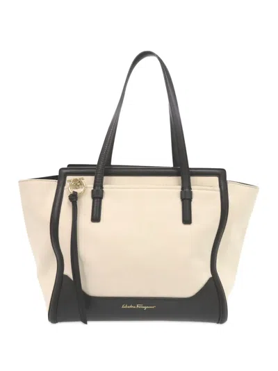 Pre-owned Ferragamo 2000-2026 Canvas Amy Tote Bag In Neutrals