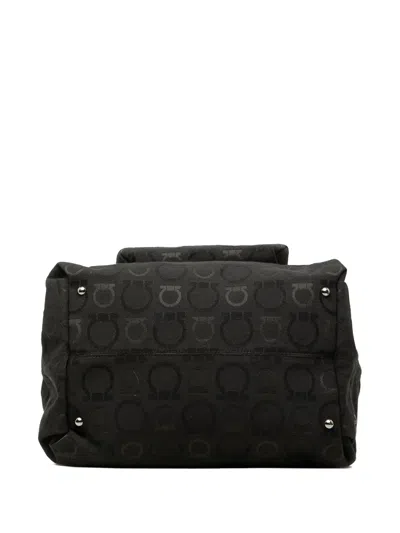 Pre-owned Ferragamo 2000-2026 Gancini Canvas Tote Bag In Black