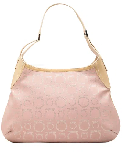 Pre-owned Ferragamo 2000-2026 Gancini Coated Canvas Hobo Bag In Pink
