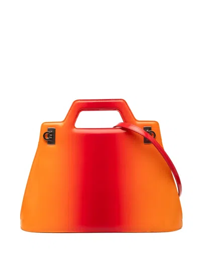 Pre-owned Ferragamo 2000-2026 Gradient Brushed Calfskin Gancini Wanda Top Handle Bag Satchel In Orange