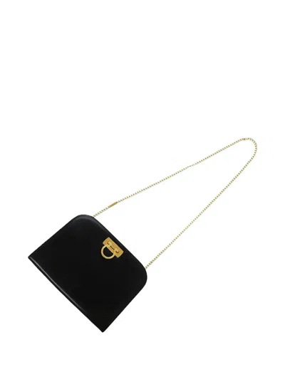 Pre-owned Ferragamo 2000-2026 Leather Gancini Chain Crossbody Bag In Black