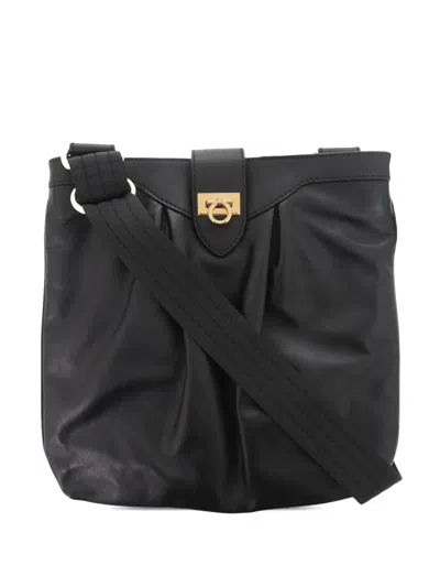 Pre-owned Ferragamo 2000-2026 Leather Gancini Crossbody Bag In Black