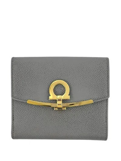 Pre-owned Ferragamo 2000-2026 Leather Gancini French Wallet Small Wallets In Gray