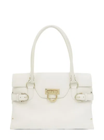 Pre-owned Ferragamo 2000-2026 Leather Gancini Handbag In White