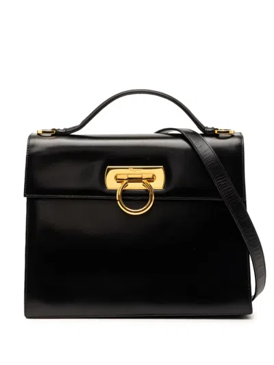 Pre-owned Ferragamo 2000-2026 Leather Gancini Satchel In Black