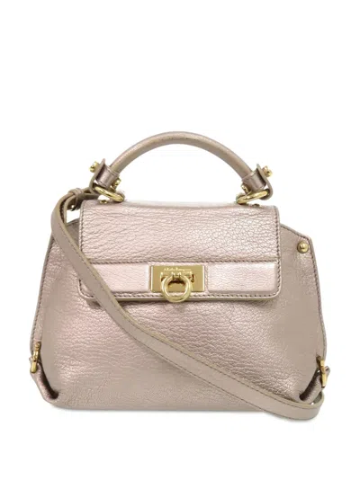 Pre-owned Ferragamo 2000-2026 Leather Gancini Satchel In Neutrals