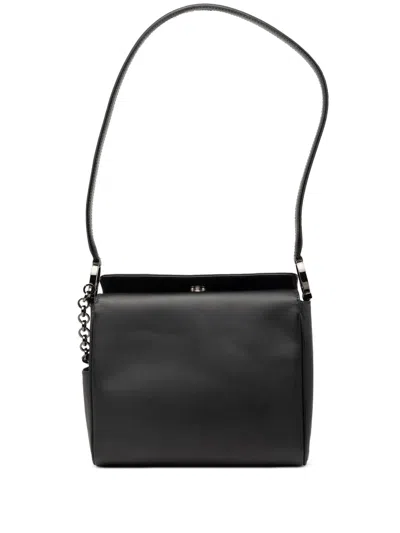Pre-owned Ferragamo 2000-2026 Leather Gancini Shoulder Bag In Black