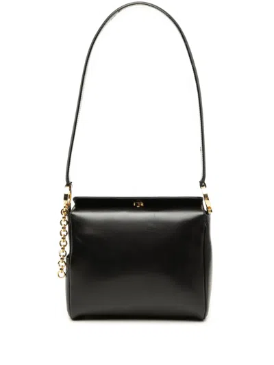 Pre-owned Ferragamo 2000-2026 Leather Gancini Shoulder Bag In Black