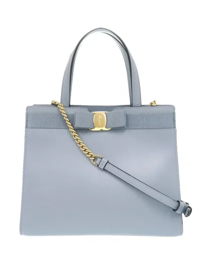 Pre-owned Ferragamo 2000-2026 Leather Vara Bow Satchel In Blue