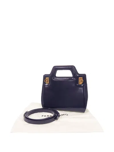 Pre-owned Ferragamo 2000-2026 Mini Brushed Calfskin Wanda Top Handle Bag Satchel In Blue