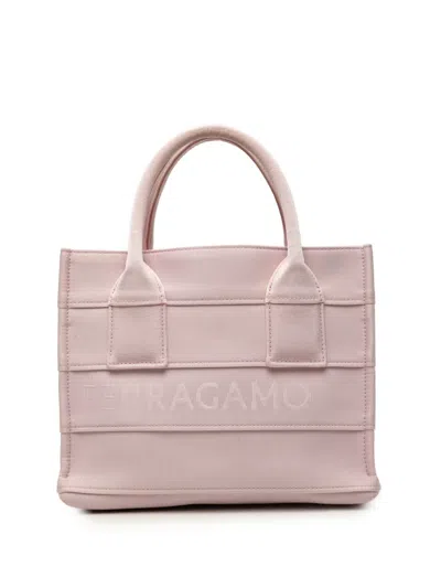 Pre-owned Ferragamo 2000-2026 Small Canvas Signature Tote Bag In Pink