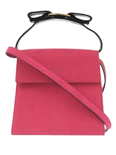 Pre-owned Ferragamo 2000-2026 Suede Vara Bow Top Handle Bag Satchel In Pink