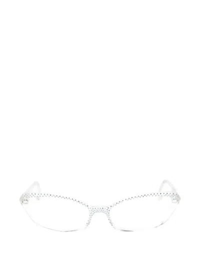 Pre-owned Ferragamo 2000s Crystal-embellished Cat-eye Glasses In White