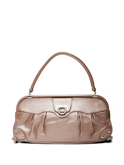 Pre-owned Ferragamo 2000s Ganchini Leather Shoulder Bag In Brown