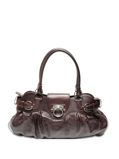 Pre-owned Ferragamo 2000s Ganchini Leather Tote Bag In Brown