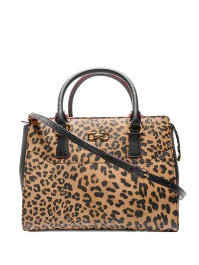 Pre-owned Ferragamo 2000s Ganchini Leopard Shoulder Bag In Neutral