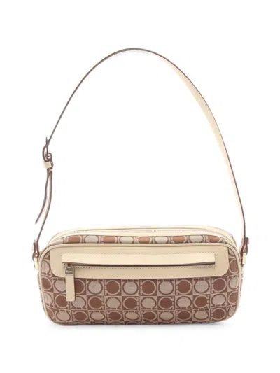 Pre-owned Ferragamo 2000s Gancini Canvas Shoulder Bag In Brown