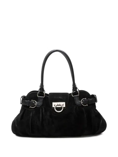 Pre-owned Ferragamo 2000s Suede Shoulder Bag In Black