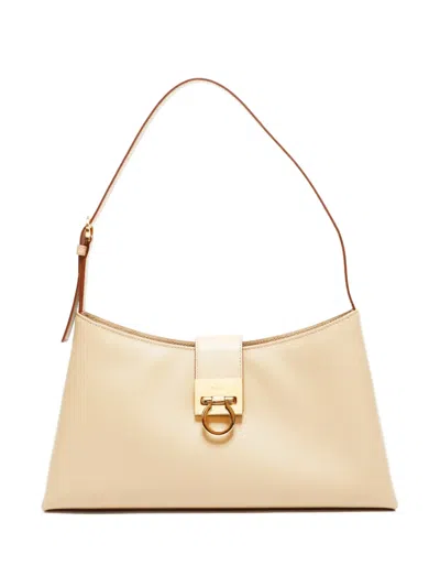 Pre-owned Ferragamo 2000s Trifolio Leather Shoulder Bag In Neutral