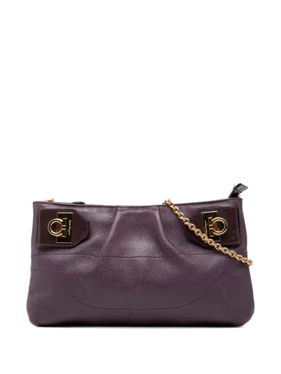 Pre-owned Ferragamo 2010-2012 Leather Gancini Chain Crossbody Bag In Purple