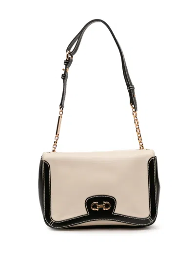 Pre-owned Ferragamo 2010-2020 Leather Double Gancini Shoulder Bag In White