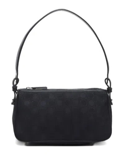 Pre-owned Ferragamo 2010-2020s Ganchini Pattern Canvas Shoulder Bag In Black