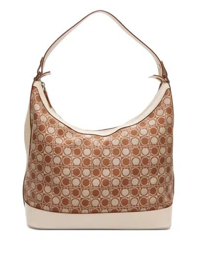 Pre-owned Ferragamo 2010-2020s Gancini Pattern Canvas Shoulder Bag In Neutrals